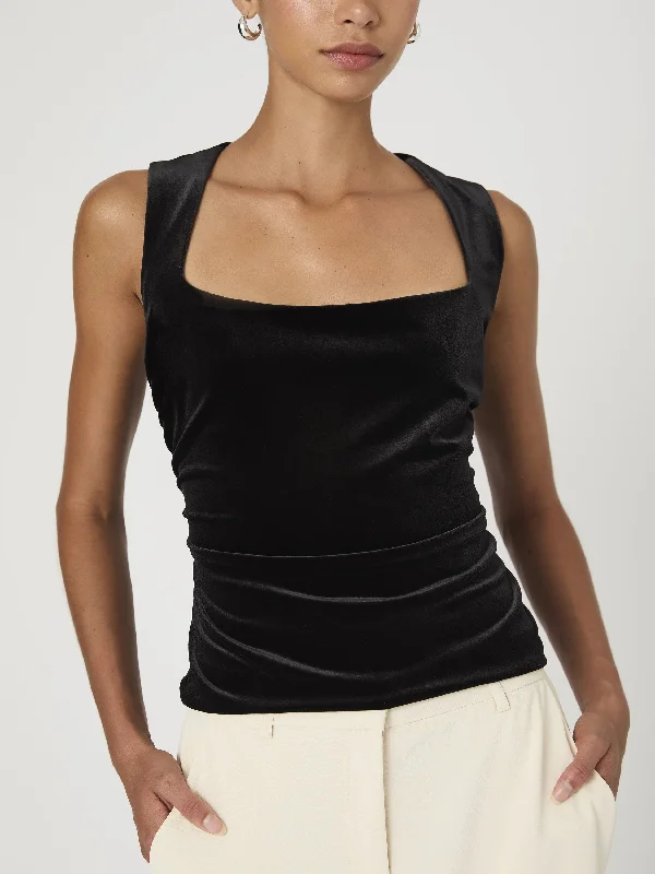 Stretch Velvet Square Neck Top