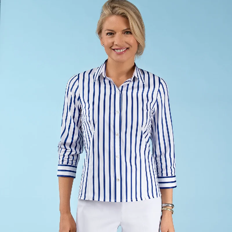 Striped Blouse w/ 3/4 Sleeves in Blue & White