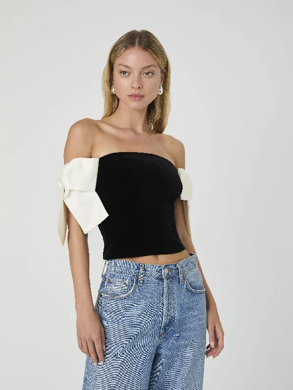 Velvet Satin Bow Strapless Top