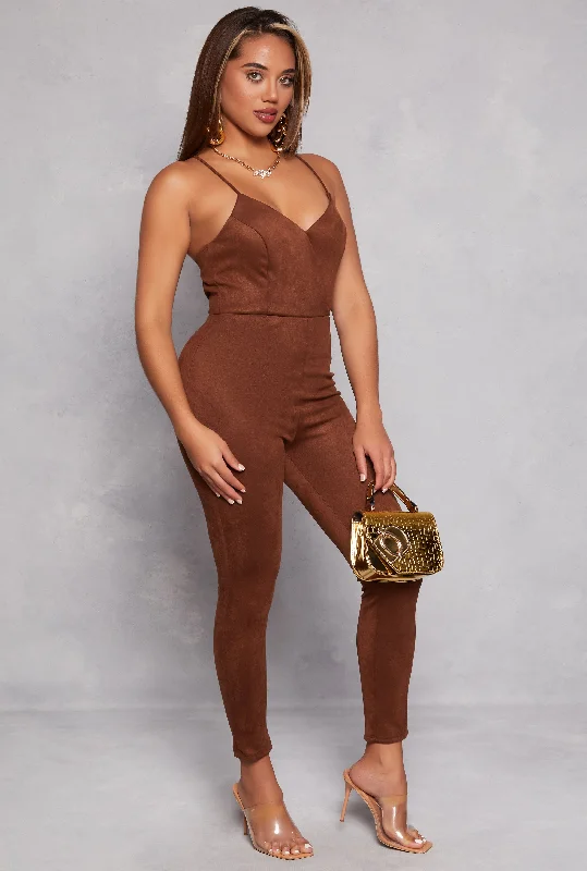 Haute Monde Faux Suede Jumpsuit