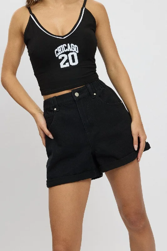 Black Relaxed Short Elastic Waist